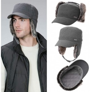 Newsboy Caps Mens Womens Winter Wool Baseball Cap with Ear Flaps Faux Fur Earflap Trapper Hunting Hat for Cold Weather - CT18...