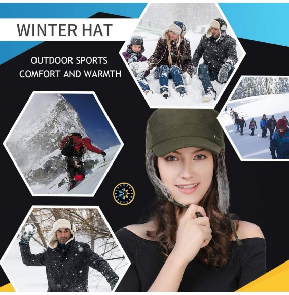 Newsboy Caps Mens Womens Winter Wool Baseball Cap with Ear Flaps Faux Fur Earflap Trapper Hunting Hat for Cold Weather - CT18...