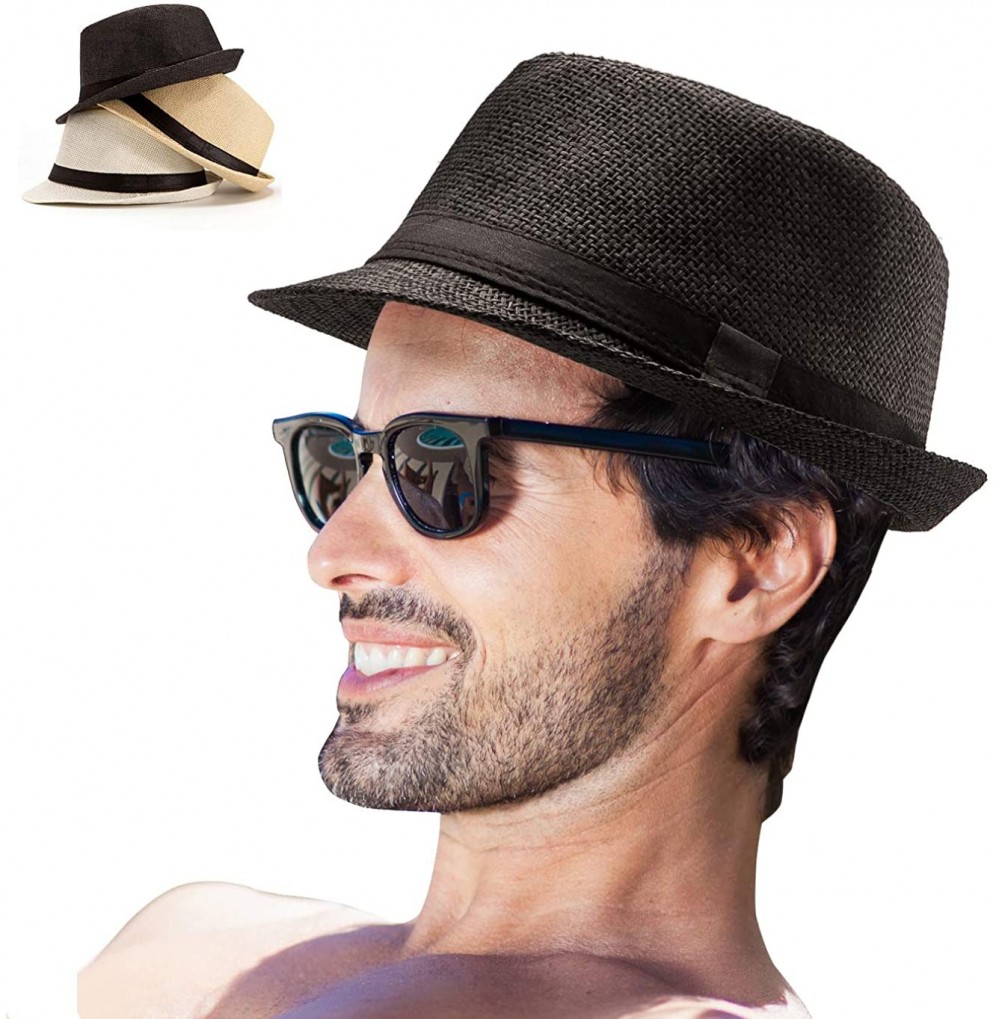 Fedoras Mens Fedora Hats for Men - Fedora Hat Panama Hat Straw Hat Trilby Hat Summer Hat (Pack of 3) - CK18CIDKOL3