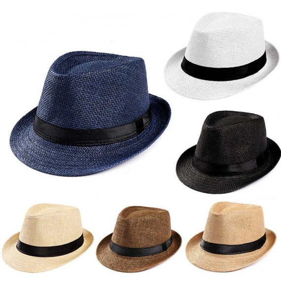 Sun Hats Women Straw Panama Hat Fedora Beach Sun Hat Wide Brim Straw Roll up Hat - Coffee - CM18T9HLYTS