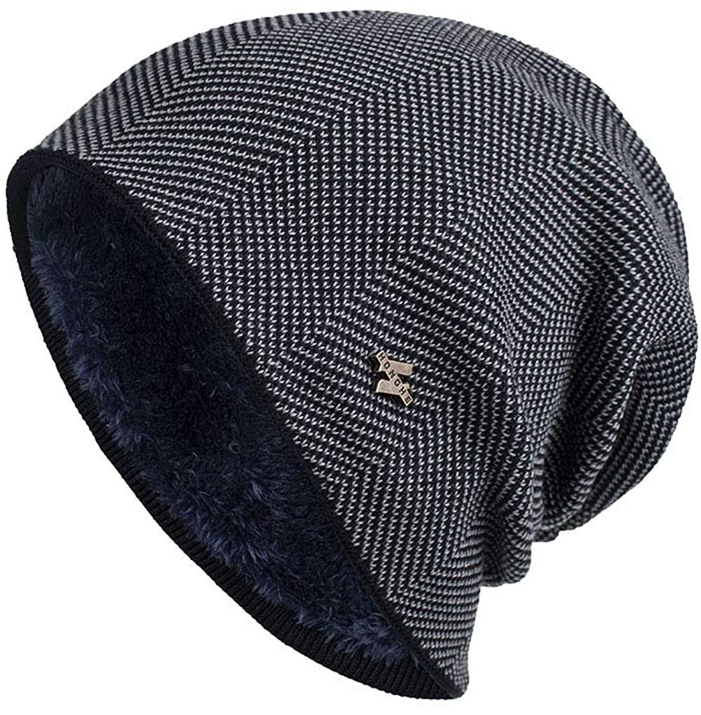 Skullies & Beanies Unisex Winter Oversized Slouch Skull Cap Beanie Large Skullcap Knit Hat with Thick Fleece Lined - Navy Blu...