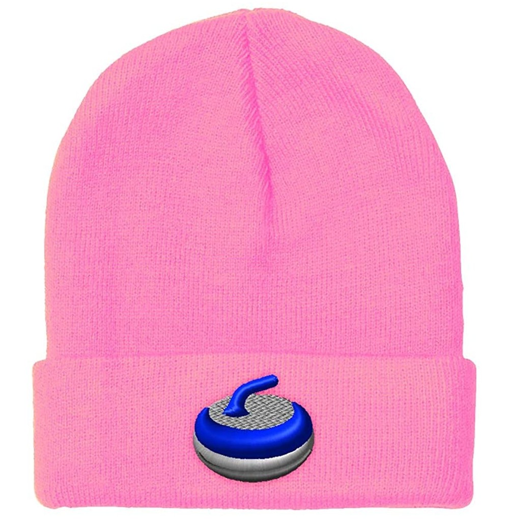 Skullies & Beanies Custom Beanie for Men & Women Sport Curling Stone Gear Embroidery Skull Cap Hat - Soft Pink - CD18ZS3OE2E