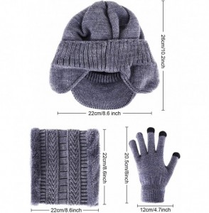 Skullies & Beanies 3 Pieces Warm Winter Set Includes Knitted Earflaps Hat Neck Warmer Hat Scarf Full Finger Gloves (Gray) - C...