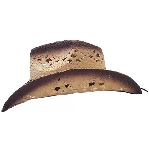 Cowboy Hats Straw Vented Shapeable Country Cowboy Hat w/Bead Band - Natural Tea Stain - CF12DVR04LF