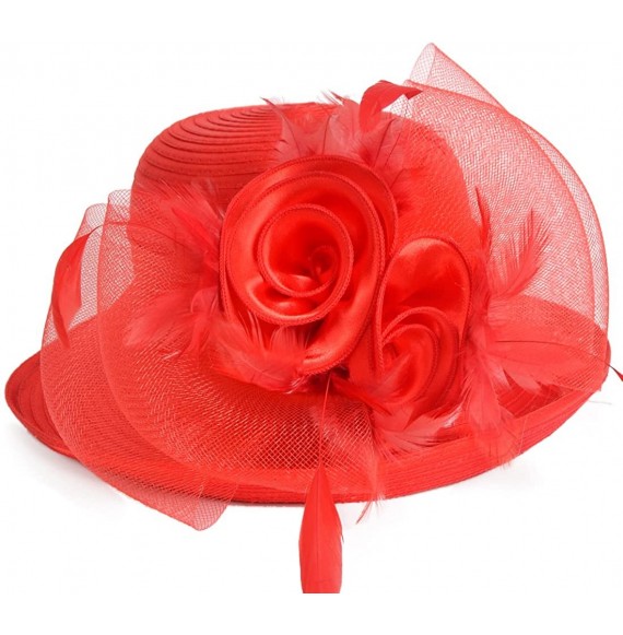 Bucket Hats Women Kentucky Derby Church Dress Cloche Hat Fascinator Floral Tea Party Wedding Bucket Hat S052 - S608-red - CK1...