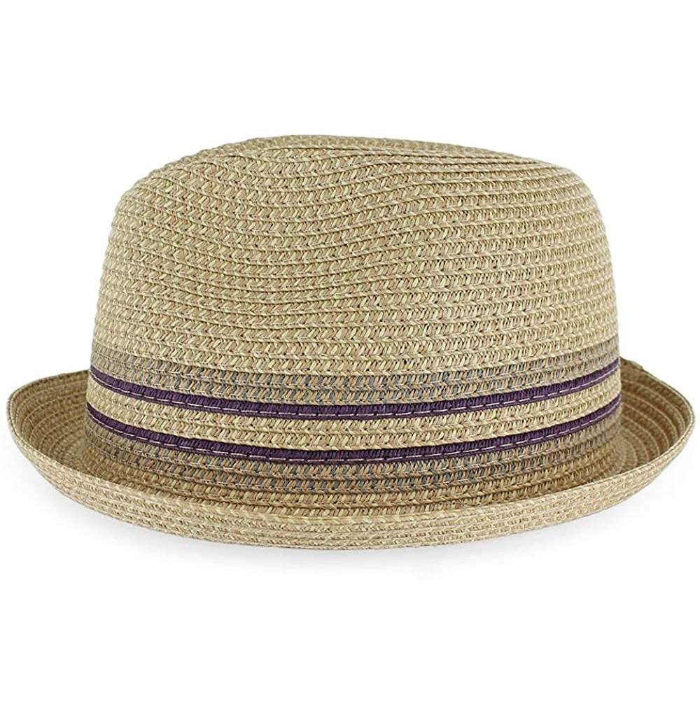 Fedoras Belfry Men Women Summer Straw Trilby Fedora Hat in Blue Tan Black - Dax Tannat - C018YUQ2O83