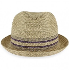 Fedoras Belfry Men Women Summer Straw Trilby Fedora Hat in Blue Tan Black - Dax Tannat - C018YUQ2O83