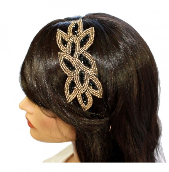 Headbands Flapper Headband 1920s Gatsby Leaf Hair Accessory for Women- Black Gold - Black Gold - C2110RCT12V
