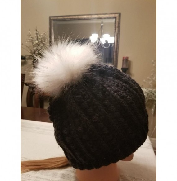 Skullies & Beanies 5" Real Raccoon Fur Pom Pom with Press Snap Button for Knitted Hat Beanie Hats- Detachable (White) - White...