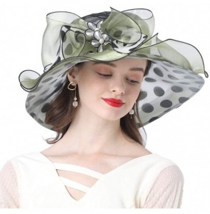 Sun Hats Women's Church Derby Tea Party Wedding Hat Polka Dot Organza Hats - Olive Green - C31949AWCHQ