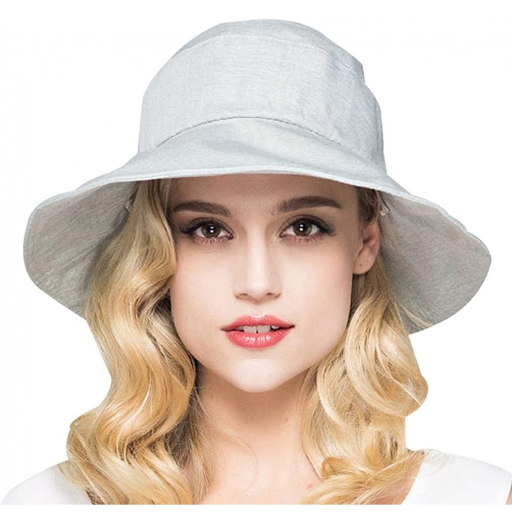 Bucket Hats Women's Cotton Bucket Hat Sun Summer Color Beach Wide Brim UV Caps - Gray - CY182ORESSR