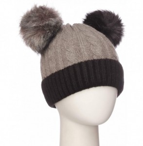 Skullies & Beanies Women's Double Pom Pom Beanie Warm Winter Knit Hat Cute Animal Look - Faux Fur Double Pom - Grey Black - C...