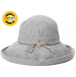 Sun Hats Womens UPF50+ Linen/Cotton Summer Sunhat Bucket Packable Hats w/Chin Cord - 89322_gray - CN18SHZNR9Q