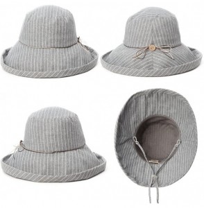 Sun Hats Womens UPF50+ Linen/Cotton Summer Sunhat Bucket Packable Hats w/Chin Cord - 89322_gray - CN18SHZNR9Q