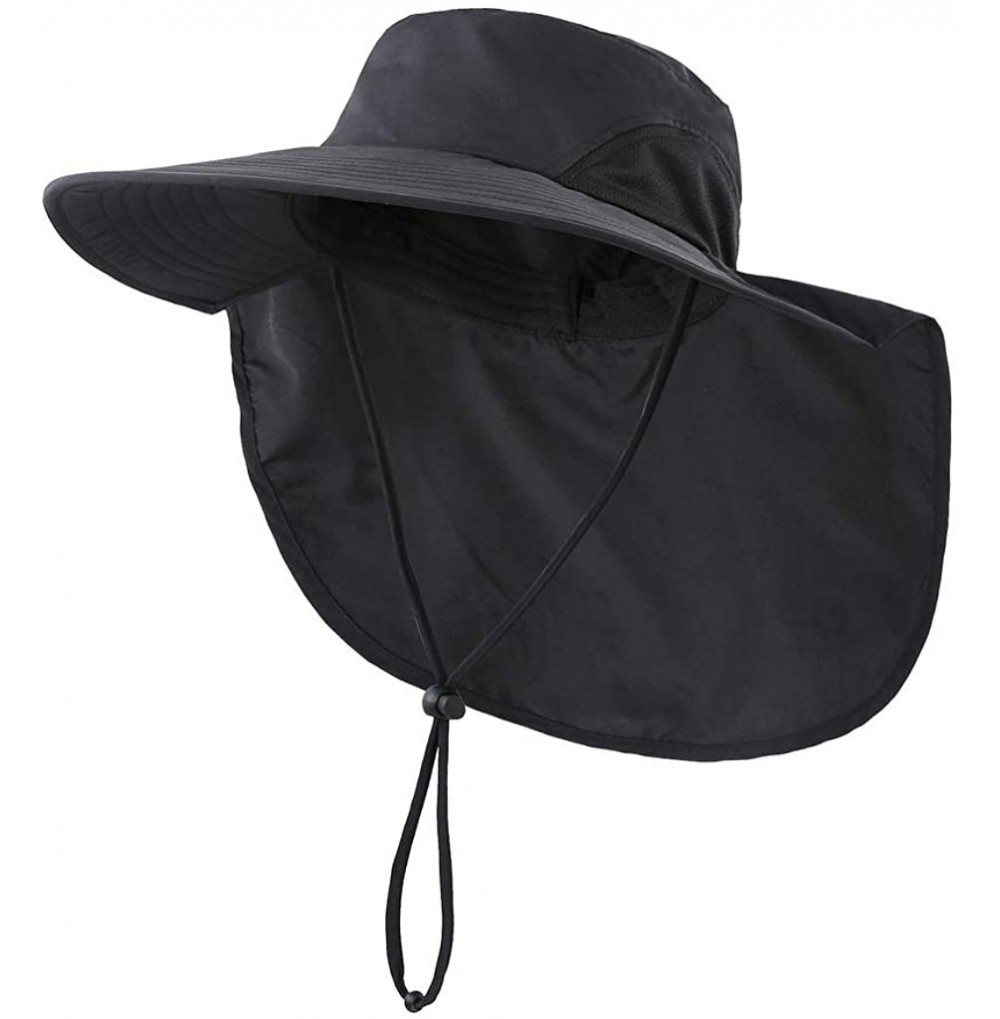 Sun Hats Outdoor UPF50+ Sun Hat Wide Brim Mesh Fishing Hat with Neck Flap - Black - CK18OT4ZU88