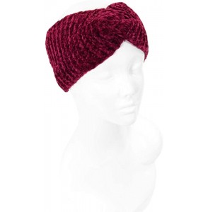 Headbands Women's Winter Knitted Headband Ear Warmer Head Wrap (Flower/Twisted/Checkered) - Twisted-burgundy - C418I9NIGTW