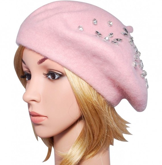 Berets Wool French Beret Hat Solid Color Beret Cap for Women Girls - Mosaic Pink - CL18WDKWRTW