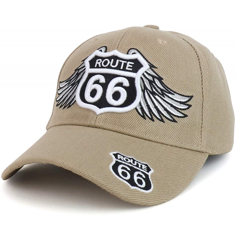Baseball Caps Route 66 Angel Wings Embroidered Structured Baseball Cap - Khaki - CC18OQAZQD2