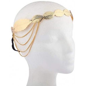 Headbands Gold Tone Casted Leaf Chain Goddess Hair Crown Stretch Headband - CD12NT51VPJ