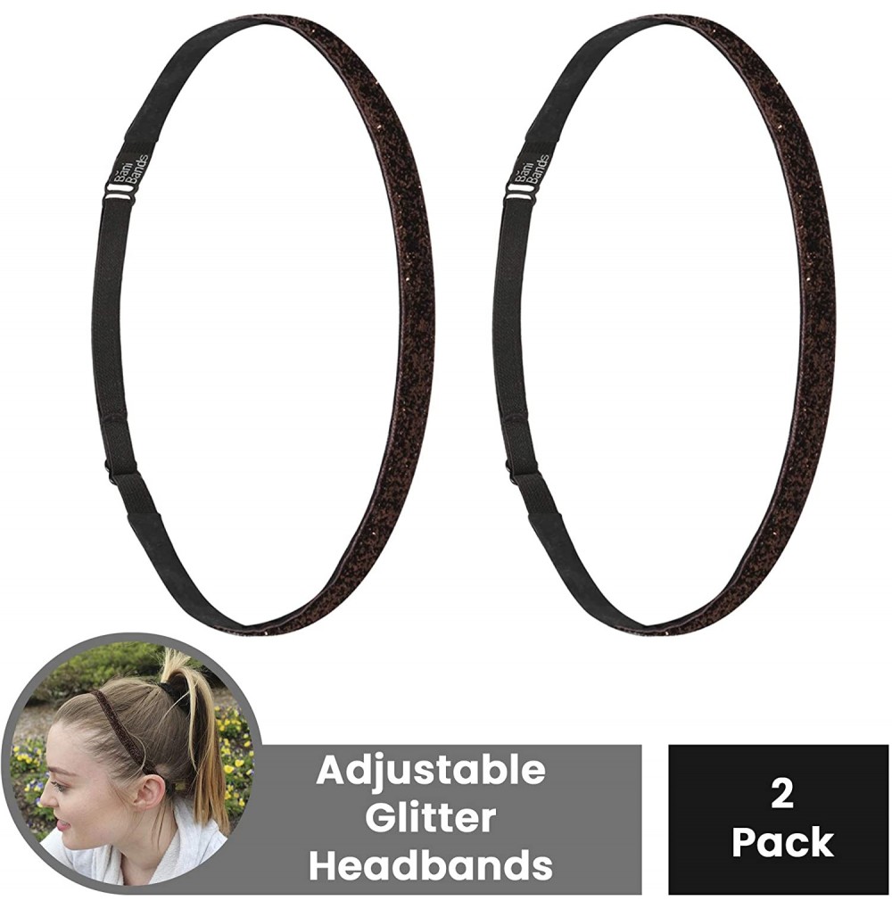 Headbands Women's Glitter Skinny Adjustable Headband with Non-Slip Lining - GLITTER-Bronze 2 Pack - CF18AUW7INI