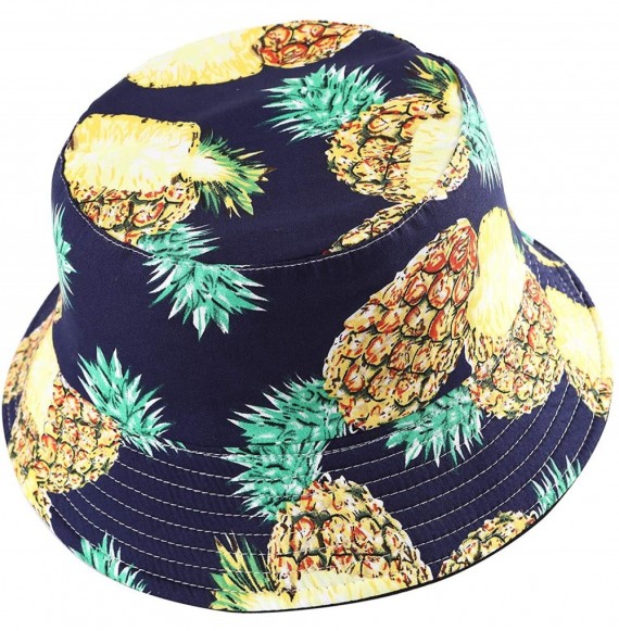 Bucket Hats Unisex Cute Print Bucket Hat Summer Fisherman Cap - Pineapple Yellow - CR18SN8CSEI