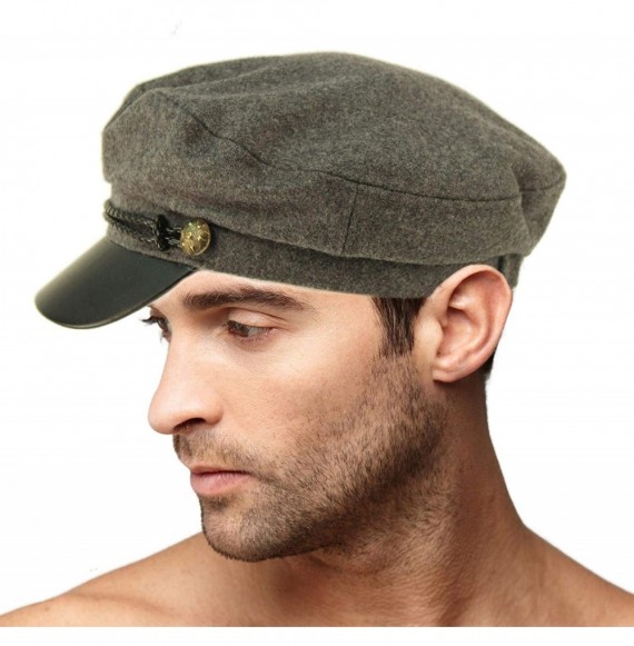 Newsboy Caps Men's Wool Faux Leather Greek Fisherman Sailor Fiddler Driver Hat Flat Cap - Charcoal/Black - CX18LKKSKAK