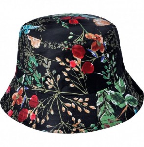 Bucket Hats Fashion Print Bucket Hat Summer Fisherman Cap for Women Men - Red Flower Black - CX193I3DRD9