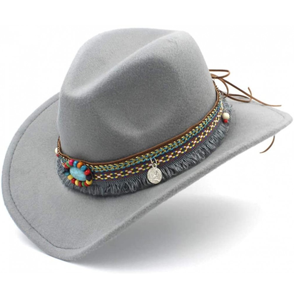 Cowboy Hats Women Men Wool Blend Western Cowboy Hat Cowgirl Caps Bohemia Tassel Ribbon - Gray - C418IIOE5GX