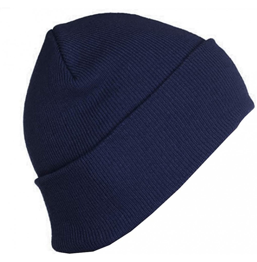 Skullies & Beanies Beanie Men Women - Unisex Cuffed Skull Knit Winter Hat Cap - Navy Blue - CJ18L4NMR7I