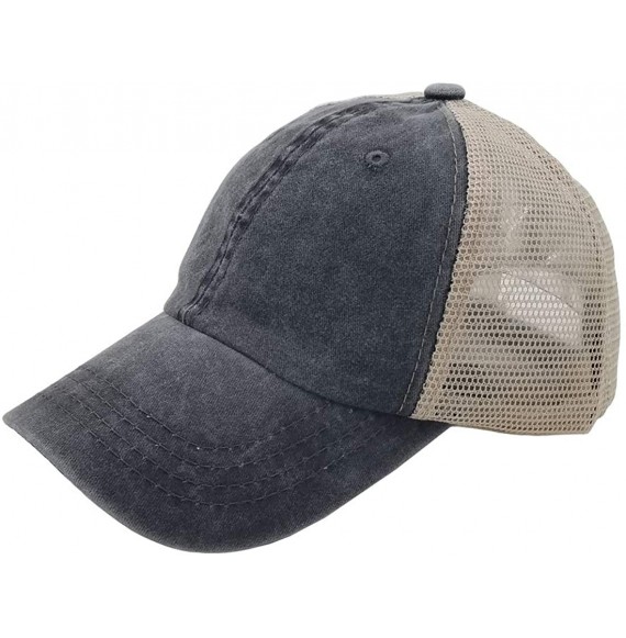 Baseball Caps Ponytail-Baseball-Hat Women Messy-Bun-Hat Cap - Washed Distressed - No Ponytail Black - C718GNUHY6O