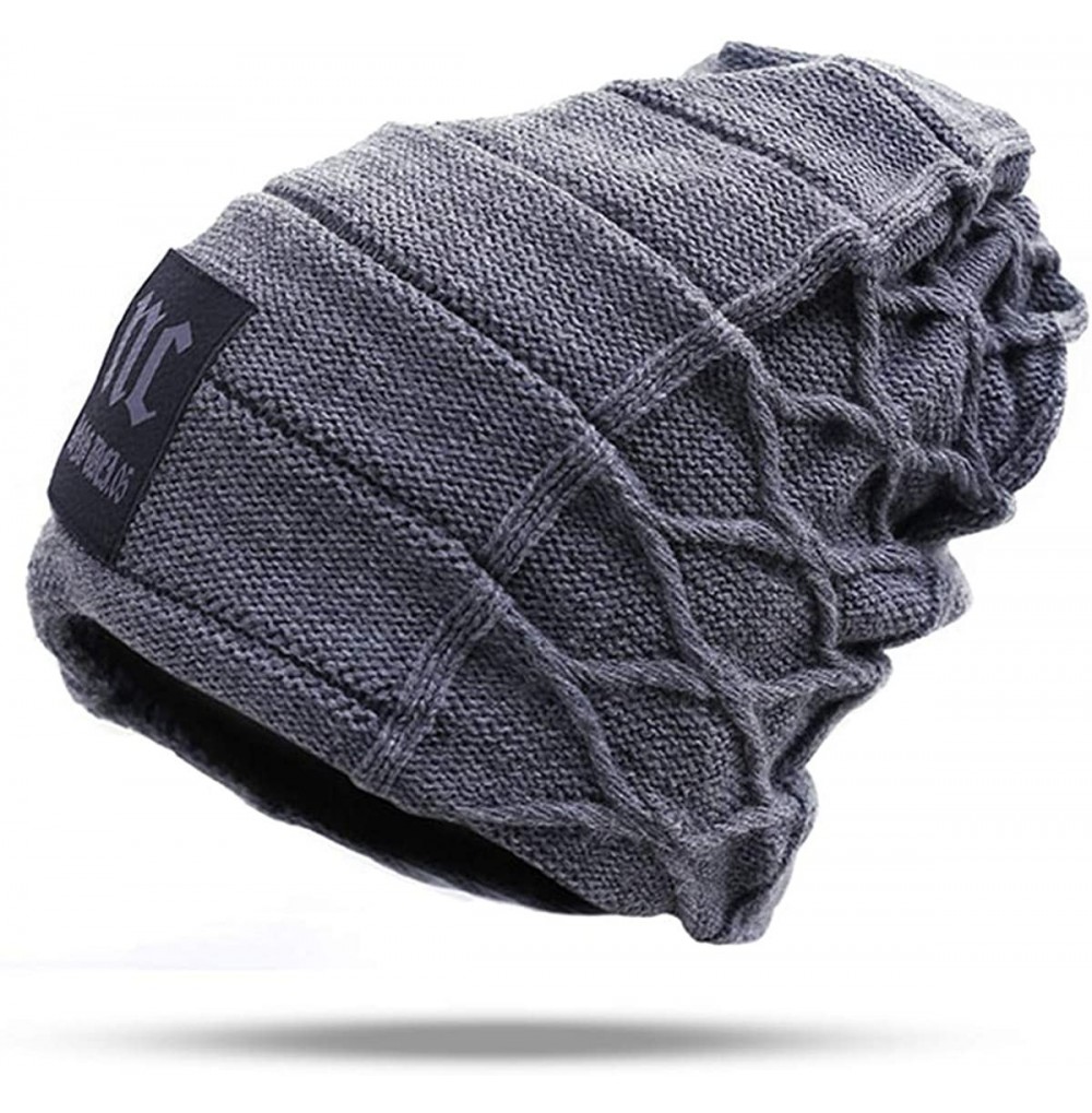 Skullies & Beanies Unisex Baggy Skull Beanies Men's Thick Warm Winter Wool Hat Knitted Caps - 1 - CC18IS032UW