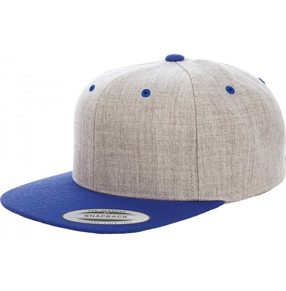 Baseball Caps Yupoong Premium Classic Snapback Hat - Flat Brim- Adjustable Ballcap w/Hat Liner - Heather/Royal - CT18GYZHDNA