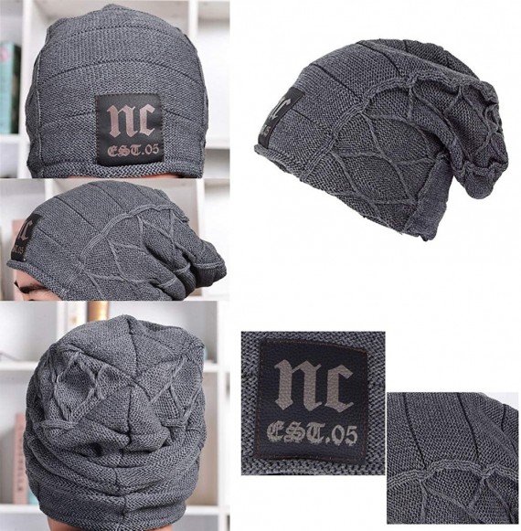 Skullies & Beanies Unisex Baggy Skull Beanies Men's Thick Warm Winter Wool Hat Knitted Caps - 1 - CC18IS032UW