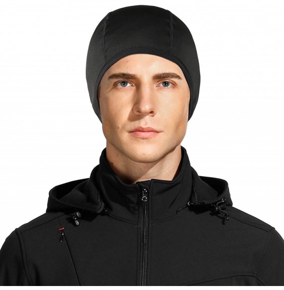 Skullies & Beanies Mens Skull Cap Windproof Helmet Liner Winter Earflap Beanie Thermal Fleece Hat Black - CN18KKIRUGC