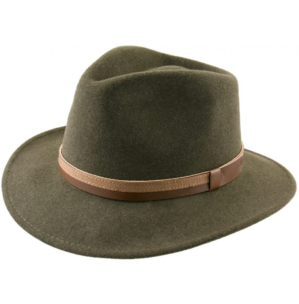 Fedoras Men's Classic Traveller III Wool Felt Fedora Hat Packable Water Repellent - Olive - C91888W2AE4