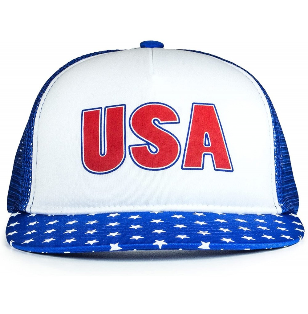 Baseball Caps USA Mesh Trucker Hat (Snapback Baseball Cap) USA Hat - Sun Protection - White - C4183WACN33