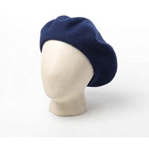 Berets Men's Unisex Adults Solid Color Wool Artist French Beret Hat - Navy Blue - CA18L322YI2