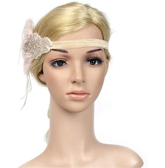 Headbands 1920s Headpiece Feather Flapper Headband Great Gatsby Headdress Vintage Accessory - Pink -2 - CY18KWC2MZS
