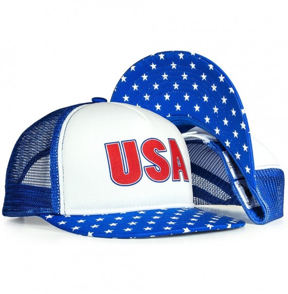 Baseball Caps USA Mesh Trucker Hat (Snapback Baseball Cap) USA Hat - Sun Protection - White - C4183WACN33