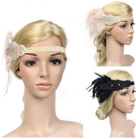 Headbands 1920s Headpiece Feather Flapper Headband Great Gatsby Headdress Vintage Accessory - Pink -2 - CY18KWC2MZS