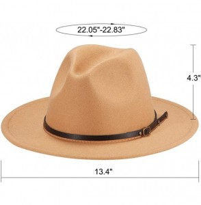 Fedoras Womens Felt Fedora Hat- Wide Brim Panama Hat Floppy Wool Winter Hat with Belt Buckle - Camel - C818AU3WCW2