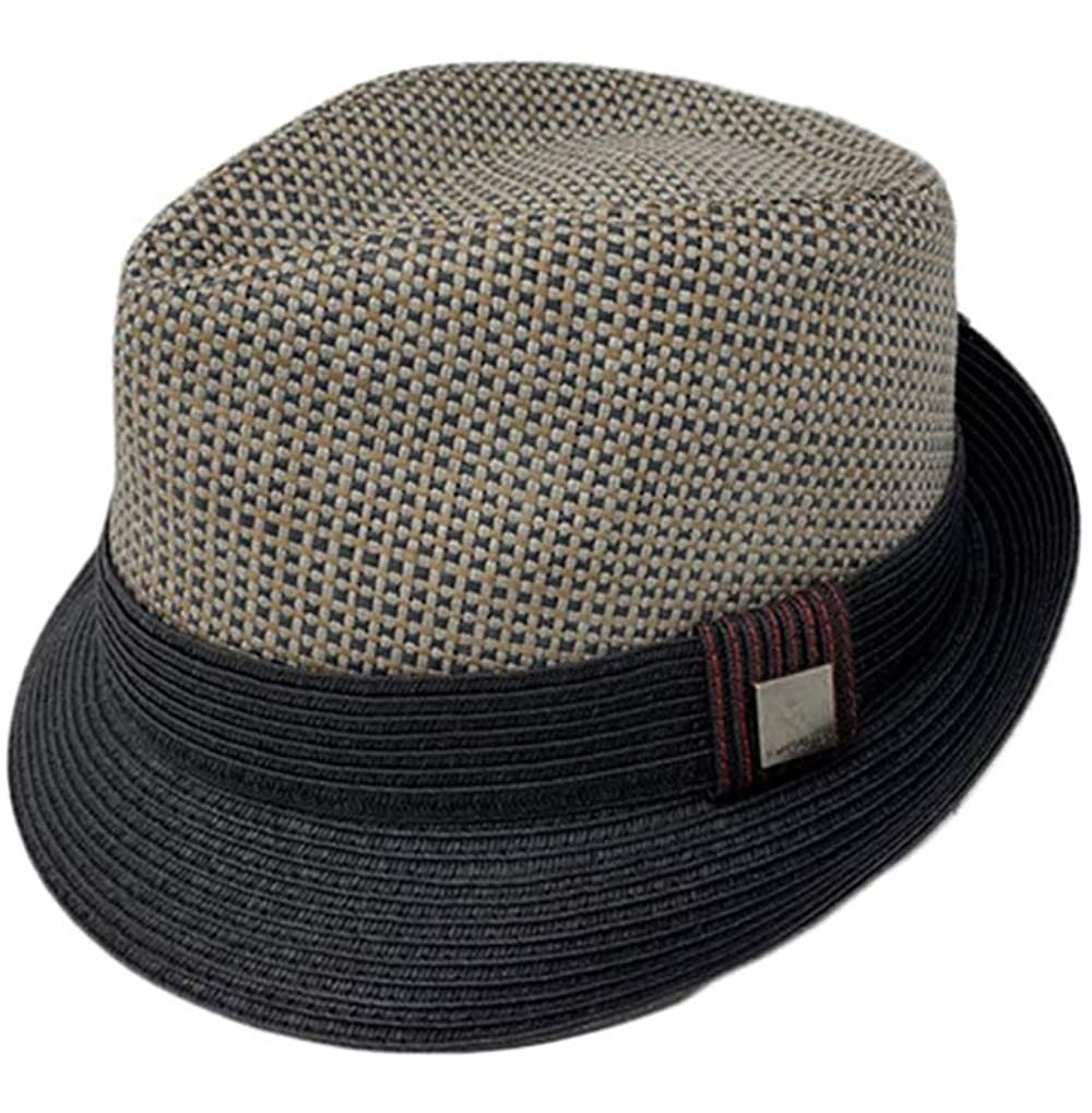 Fedoras Men Women Unisex Cool Summer Sun Beach Paper Straw Fedora Hat Cap - Black - CR18W2L537R
