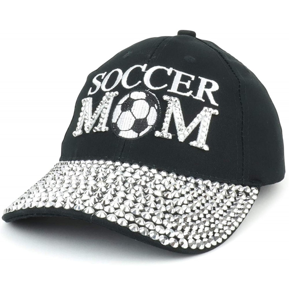 Baseball Caps Soccer MOM Embroidered and Stud Jeweled Bill Unstructured Baseball Cap - Black - C618H9O3CLX