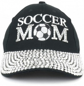 Baseball Caps Soccer MOM Embroidered and Stud Jeweled Bill Unstructured Baseball Cap - Black - C618H9O3CLX