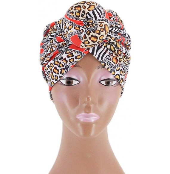 Sun Hats Shiny Metallic Turban Cap Indian Pleated Headwrap Swami Hat Chemo Cap for Women - Red Leopard - CY18Z2OCTGW