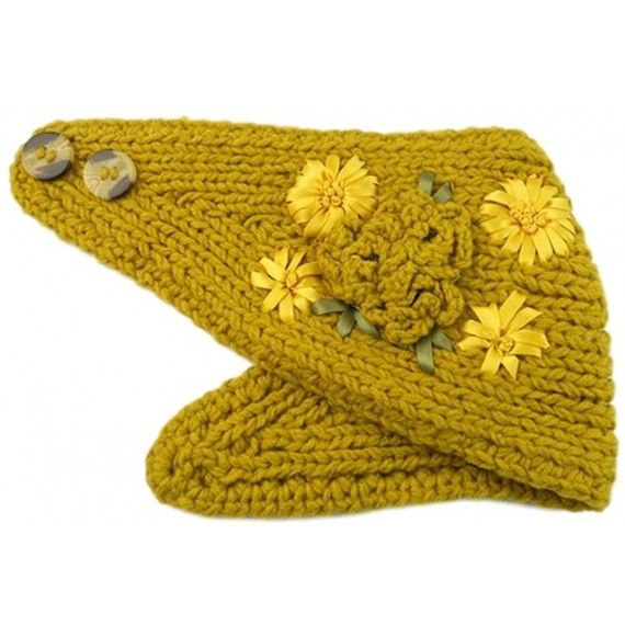 Headbands Women's Crochet Knitted Winter Headband with 3D Faux Pearl Flowers 2 - Yellow - C318700ED3C