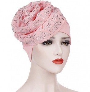 Skullies & Beanies Head Wraps for Women- Chemo Turban Hats Flower Stretchy Turban Brim Cap Pile Vintage Turban - Pink - CF18W...