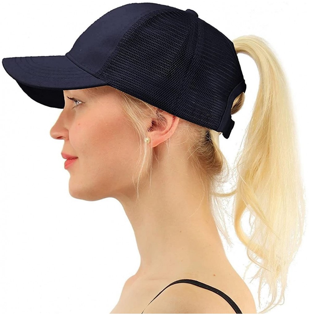 Baseball Caps 2018 New Ponytail Baseball Cap Women Messy Bun Tennis Hat Adjustable Mesh Snapback - Navy - CS18CK77DAE
