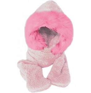 Skullies & Beanies Ladies Faux Fur Winter Warm Fluffy Hood Scarf Hat Snood Pocket Hats Gloves - Pink - CM18L9Q2Q76