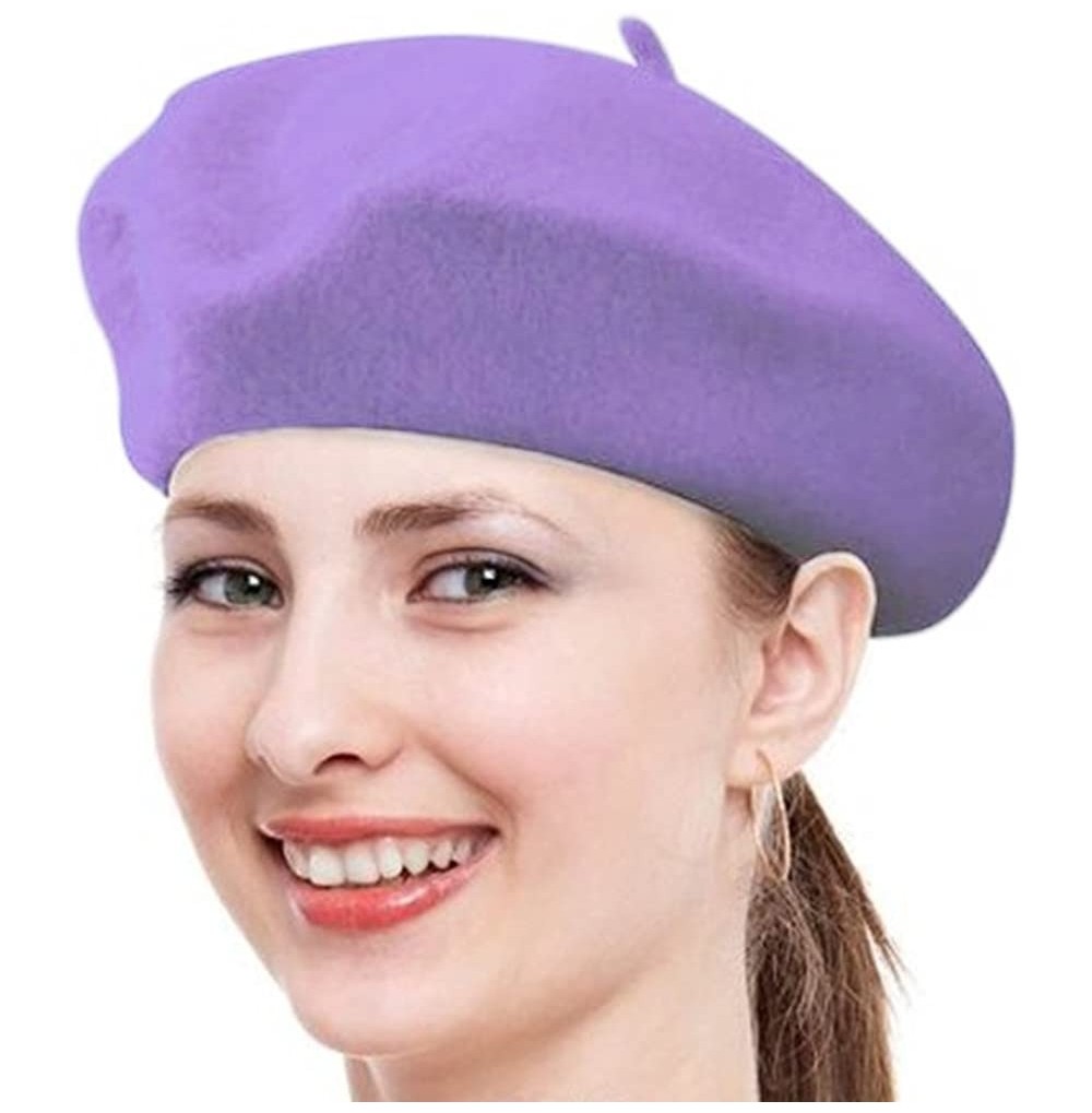 Berets Women Ladies Solid Painters Color Classic French Fashion Wool Bowler Beret Hat - Lavender - CY12O3AZ5T0